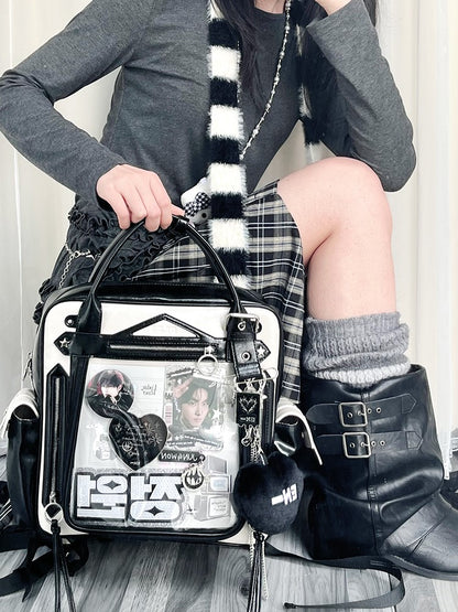 Black Daily Ita Backpack Capacity With Cute Puppy Print Large White