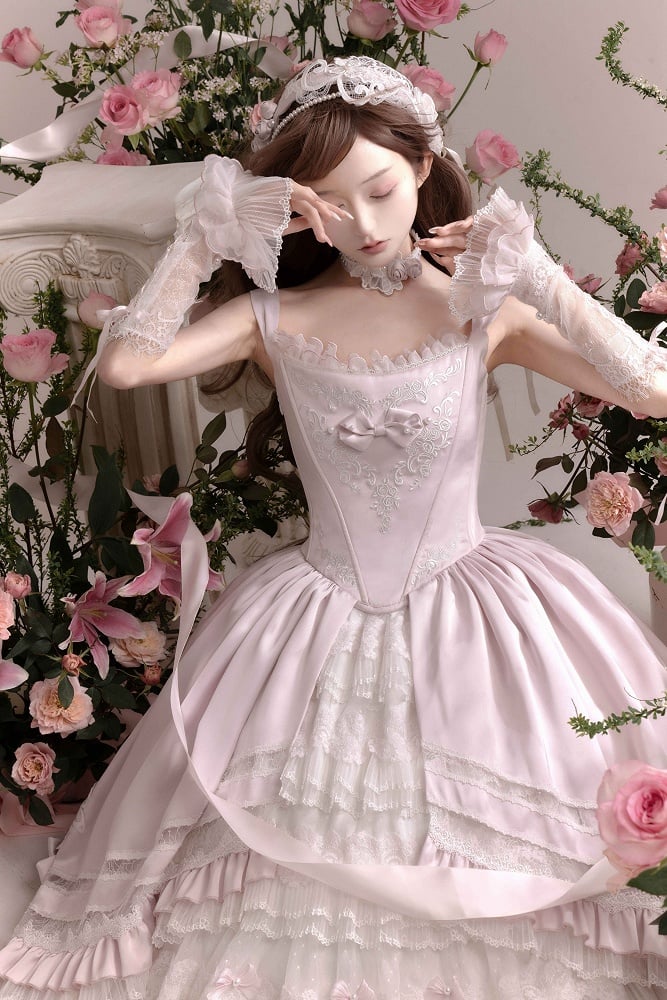 Rosette Light Pink Elegant Wedding Dress Hanayome Lolita JSK Full Set