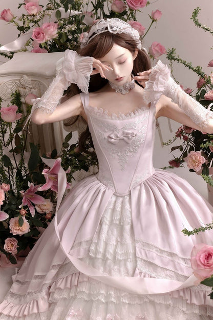 Rosette Light Pink Elegant Wedding Dress Hanayome Lolita JSK Full Set