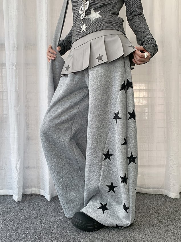 Print Star with Grey Pants Wide-leg