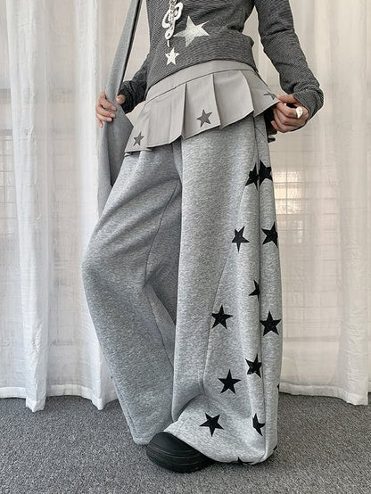 Print Star with Grey Pants Wide-leg