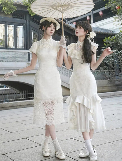 Schmetterling Qi Panel Qipao Spitzensaum Lolita Jacquard Gebänderter Schlitz Seitenkleid Kragen