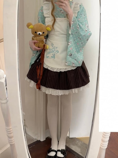 Wrap Set: 3-Piece Top Kimono Green Style Mint Maid-Inspired