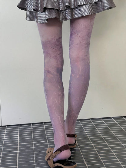 Watercolor Silver Thread Print Pantyhose