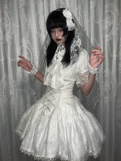 ウエストハイショートバージョンロリータゴシックスカートホワイトアンダースーパーバスト