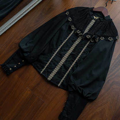 Back Gothic Lolita Blouse Collar with Lace-up Ruff Black