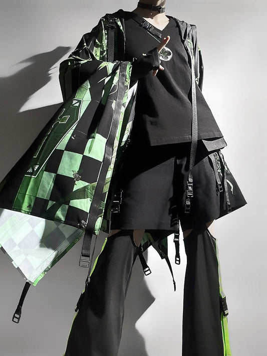 Techwear Strap Black T-shirt Ouji Fashion Buckle V-neck