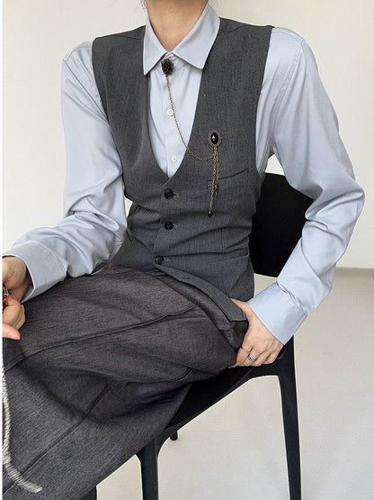 Modal Button Placket Unisex with Gray Lolita Long Light Flat Shirt Ouji Sleeve Collar Pointed