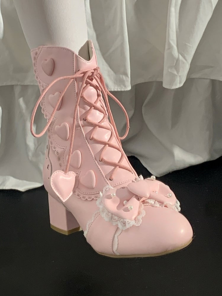 Ankle Bow - at Lolita in Top Boots PU Elegant Pink
