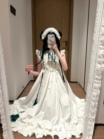 Guro Lolita Dress with Green Blood Splatter - Blossom Herald