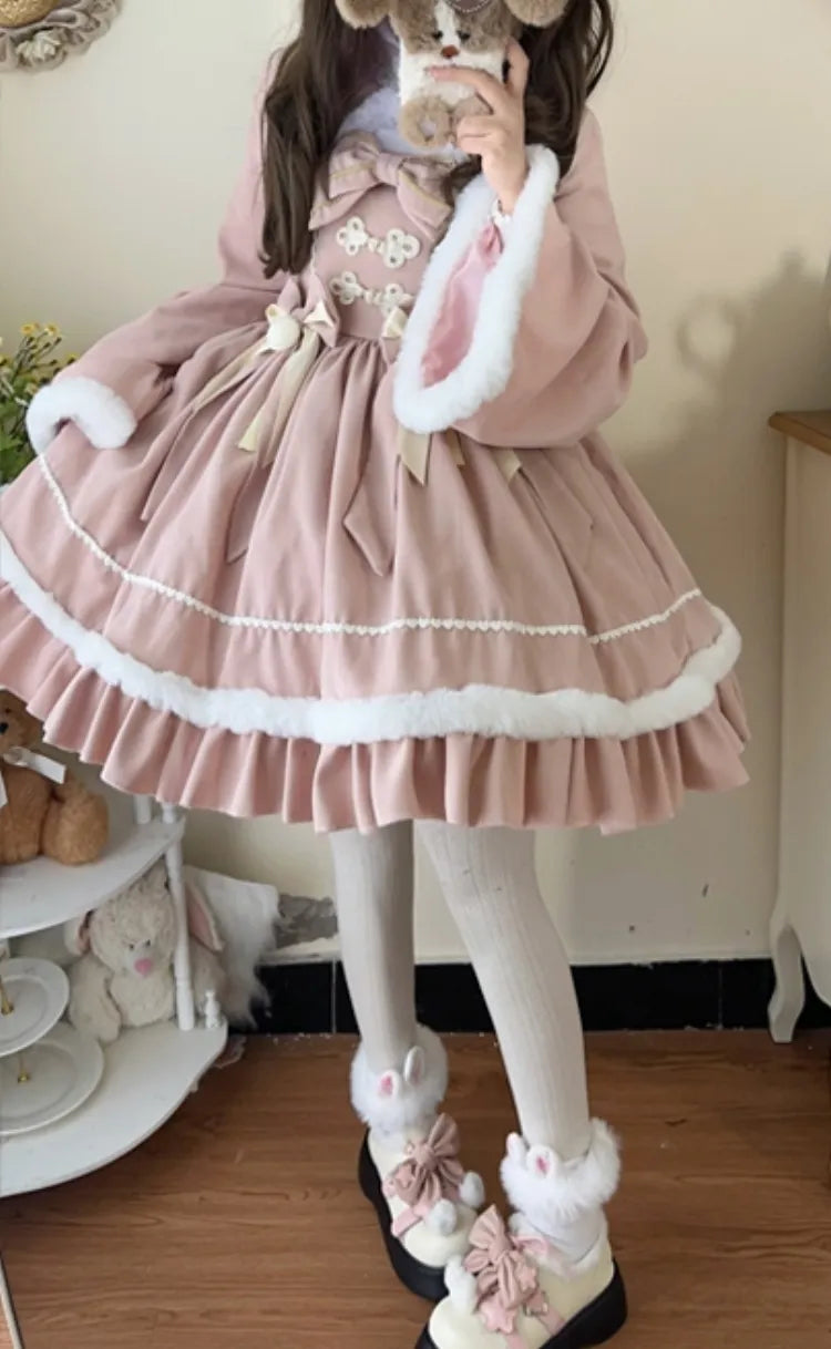 80～100cmのボレロバスト用プラッシュウエスト - ハイSスカート+ピンクトリミングクリアランスジャンパーサイズ