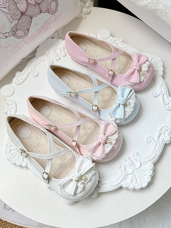 Lolita Snap Janes 2.5cm with Heart-shaped Crisscross Straps Low-heel Sweet Mary Blue