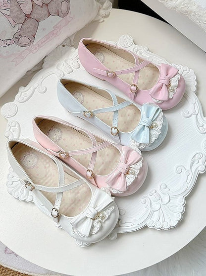 Lolita Snap Janes 2.5cm with Heart-shaped Crisscross Straps Low-heel Sweet Mary Blue