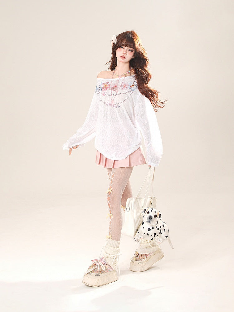 Pink/Black Studded Heart PU Pleated Skirt