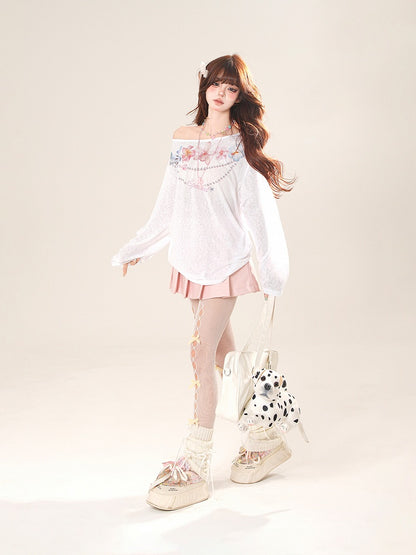 Pink/Black Studded Heart PU Pleated Skirt