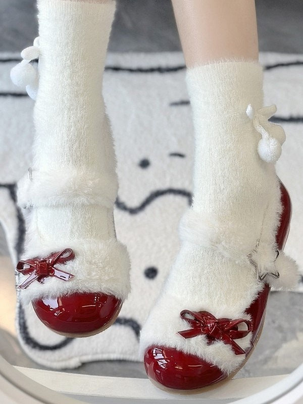 Wine Round-Toe Flat Red Snap Lolita with Star Design Sweet Shoes