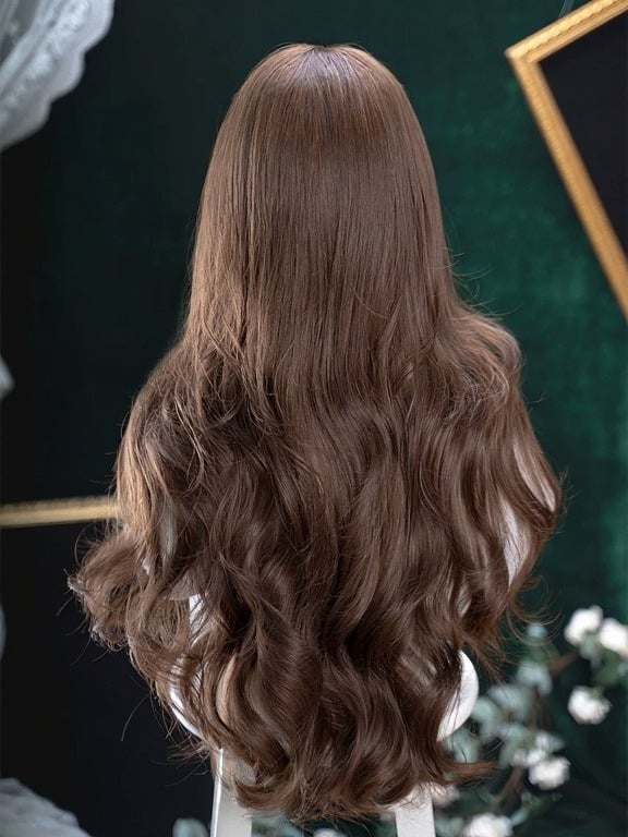 Brown Long Curly Wig Full Bangs 75cm - Alice Garden