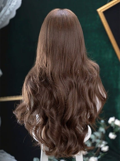 Brown Long Curly Wig Full Bangs 75cm - Alice Garden