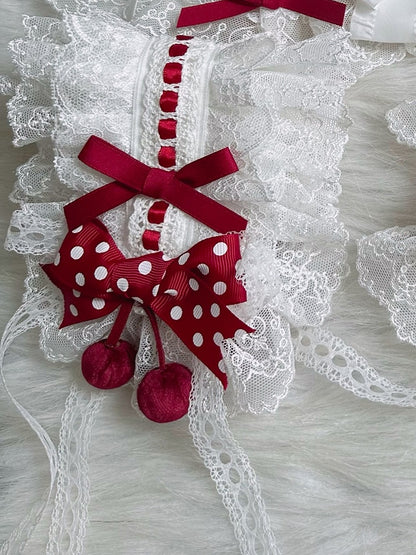 Decorations Hairband with Sweet Cherry Ruffled Red White Lolita