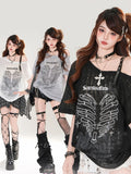 Herz Druck Löcher Asymmetrischer Ausschnitt Distressed