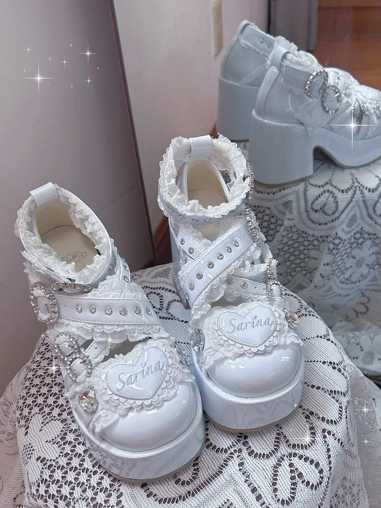 Details Plateau Strass Riemen Jirai Spitze Criss-Cross Kei mit Heels: Kaiwai Hellblau Schnalle Tenshi