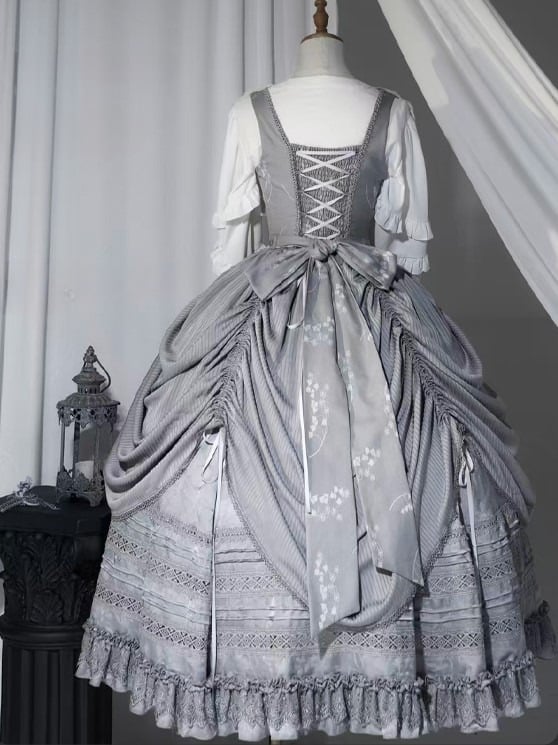 with Under Boned Waist Gray Gothic Bust Lolita Embroidery Dress Detail