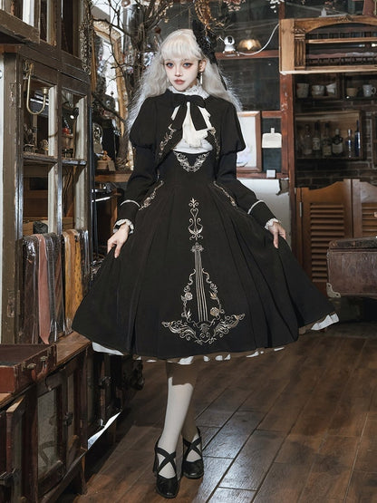 Jabot Top Black + Overall Juliette Shirt High Skirt Elegant Cropped Waist Sleeves Collar Lolita