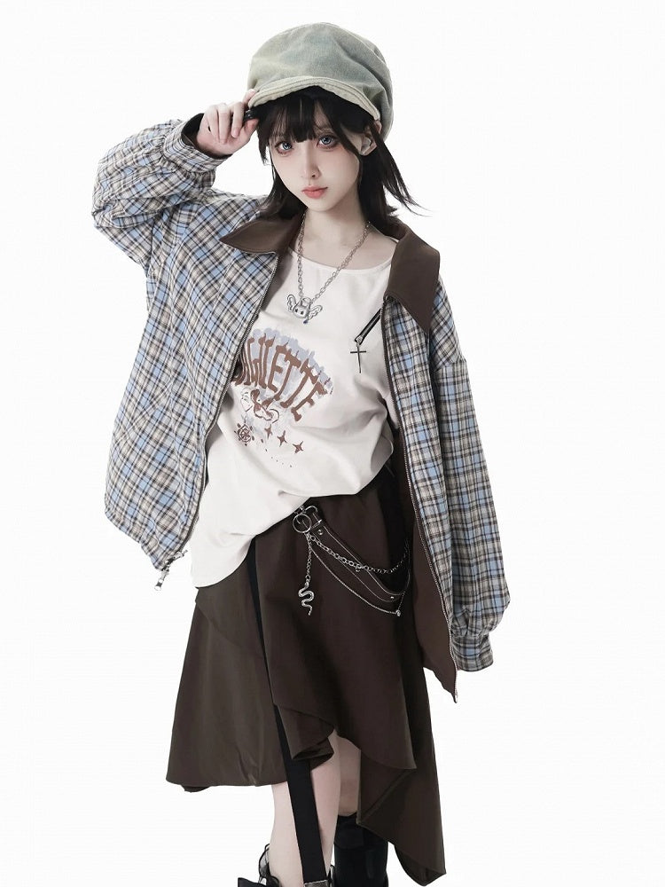 Split-Hem Top White Accent with Cross Zipper