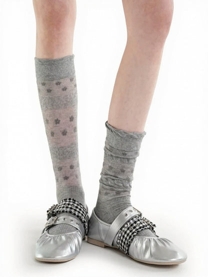 3-Color Semi-sheer Polka-dot Calf Socks with Ruffled Cuff - ModaSwings