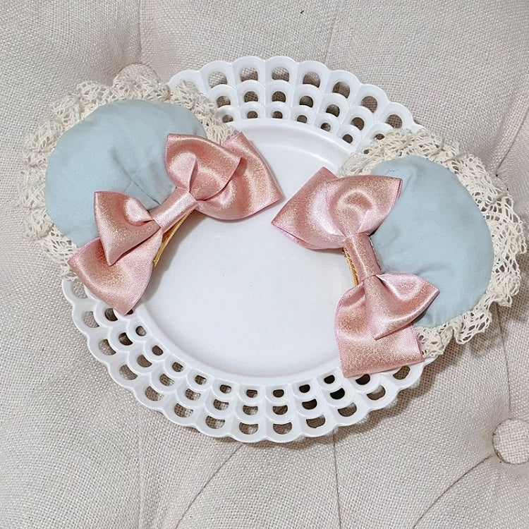 with Bear Ear Hairclips Green Bow Pink Sweet Lolita Accents