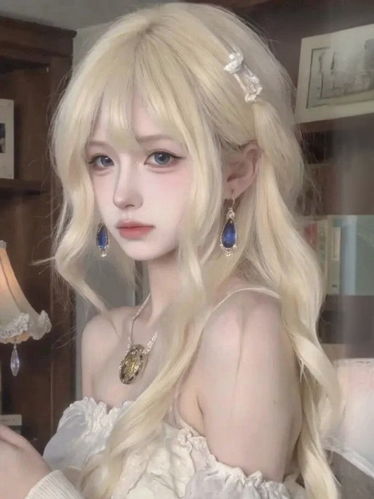Light Blonde 65cm Wavy Hairpiece with Airy Bangs - Meow Island Wig