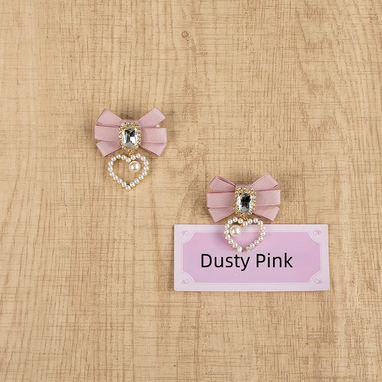 Dusty Jirai Heart with Hairclips Pink/Black Beaded Kei Rhinestone Charms Bow