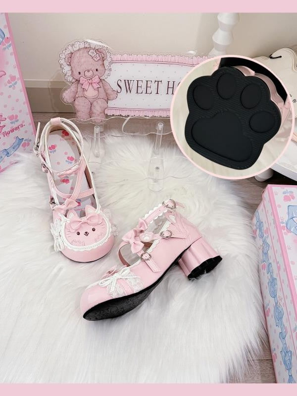 Accents Pink Leather Lolita - Mary Kitten Sweet PU Janes