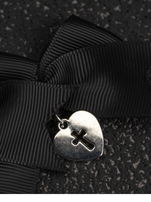 Black Gothic Bow Hairclip with Cross - Strange Sugar