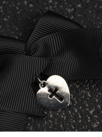 Black Gothic Bow Hairclip with Cross - Strange Sugar