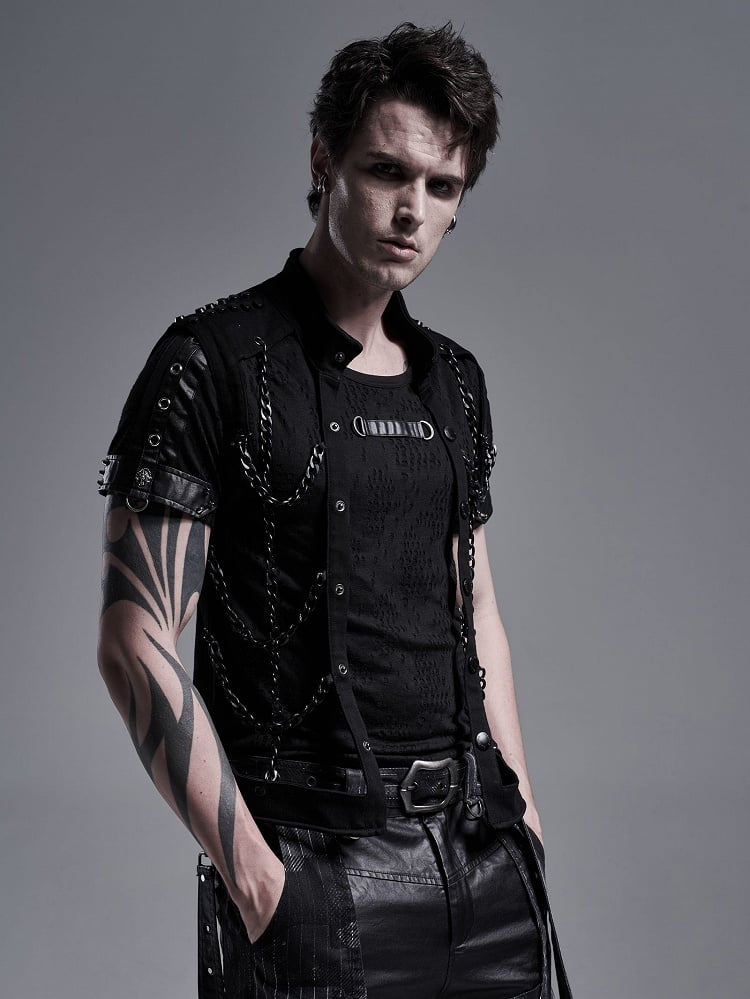 Black Men's Punk Hollow-Out Chain Personality Vest
