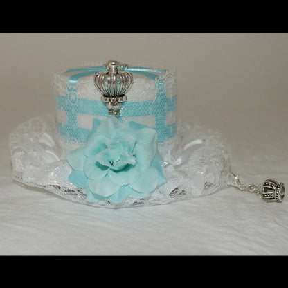 帽子のトリム、クラウンデザイン、レース、ブルー/ピンクの花柄、ミニ装飾