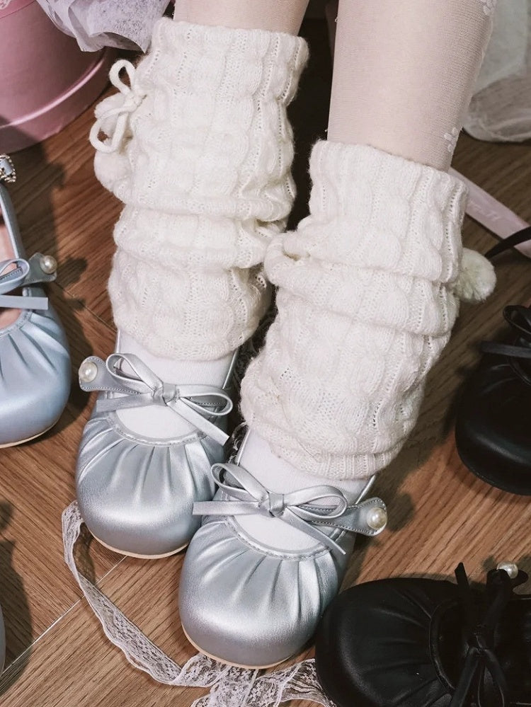 Top Buckle Knotted Mary Sweet Round Heart Rhinestone at Bow Toe - Silver Janes