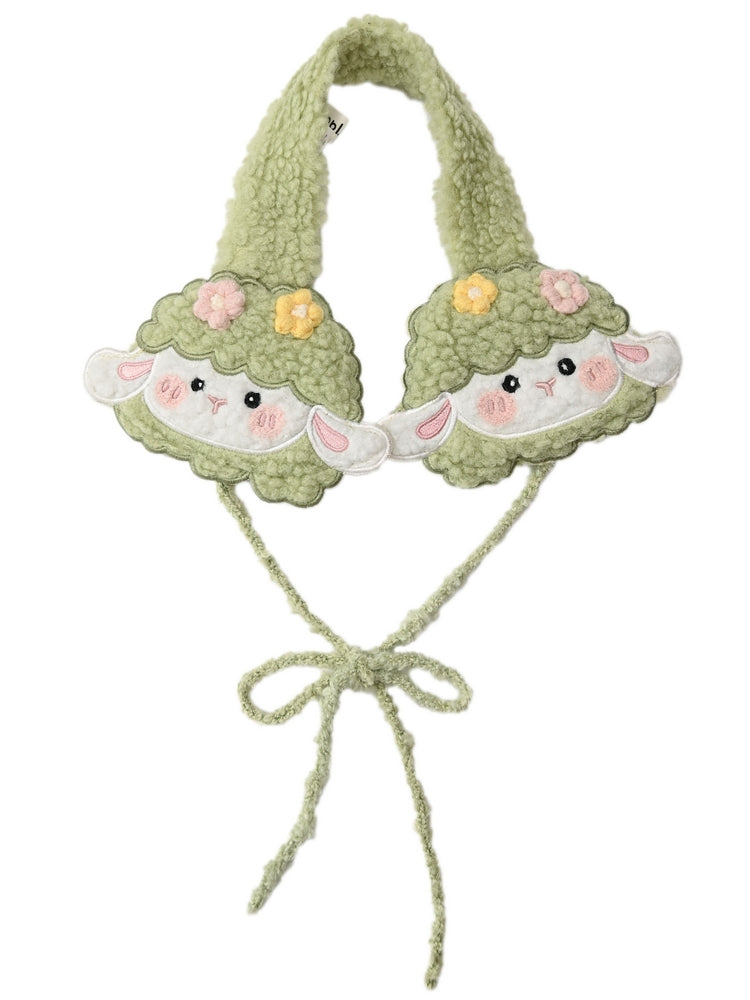 グリーンのキュートなラムフリースイヤーマフ