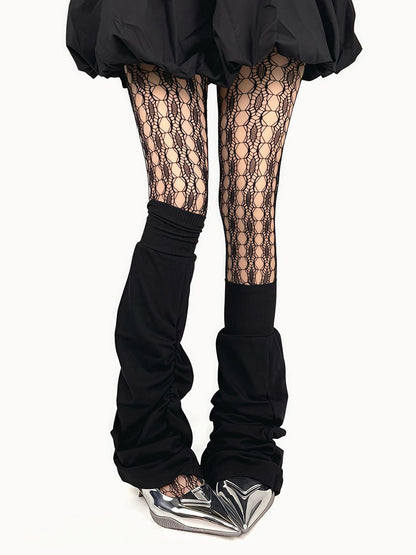 Flared Leg Ruched Loose Black/White/Gray Warmers