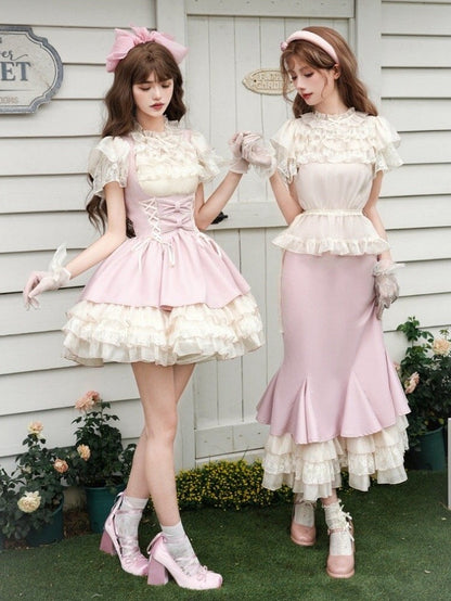 フリルブラウス ベージュネックライン バタフライスリーブ