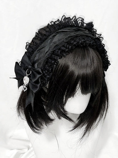 Dual-Shade Ribbon Lace Headband with Bow and Crystal Accents - Dokisuru