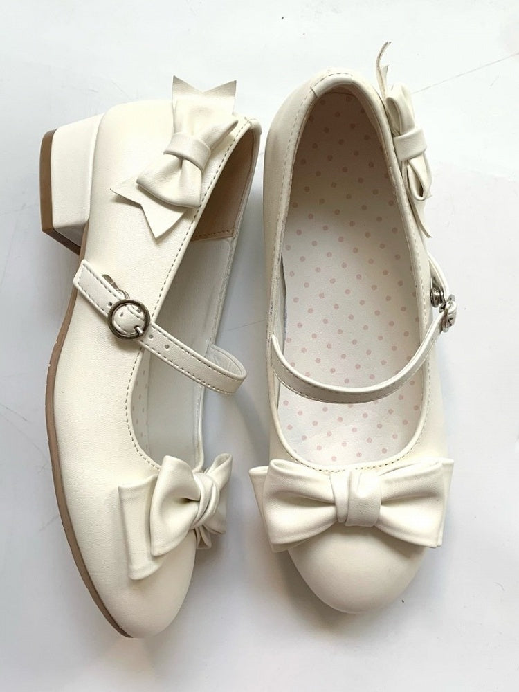 White Bowknot Lolita Shoes with Buckle Strap - Unmissable Berry