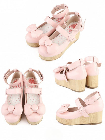 Plateau - Schuhe mit Schnallen und Schleife PU Sweet Heart Baby Pink