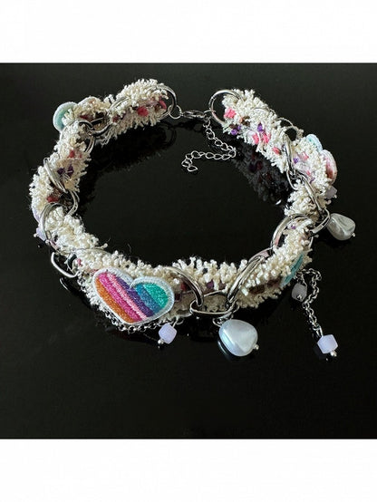 Y2K Multicolor Heart Choker with Pendant Chain - YSHXS
