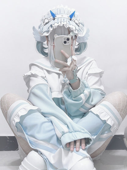 Sweatshirt mit Reißverschluss und Kragen, weißgrün, Kei-Verschluss, Jirai-Jacke, Matrose