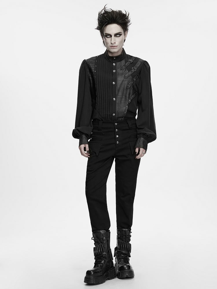 Asymmetrical Black Men's Punk Shirt - Punk Rave