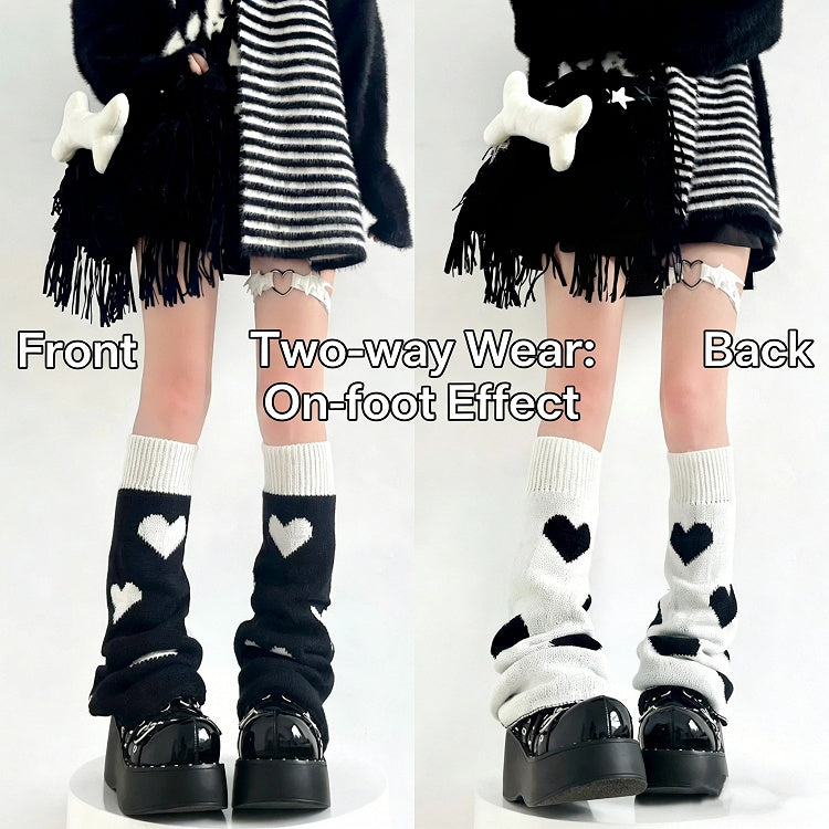 Reversible Two-Way Cable Knit Leg Warmers Kawaii - Two Bear Pink