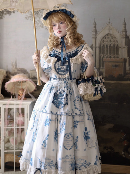 Loose Lolita Print Dress Plus Mulberry Sizes Poetry‌ and Blue Available