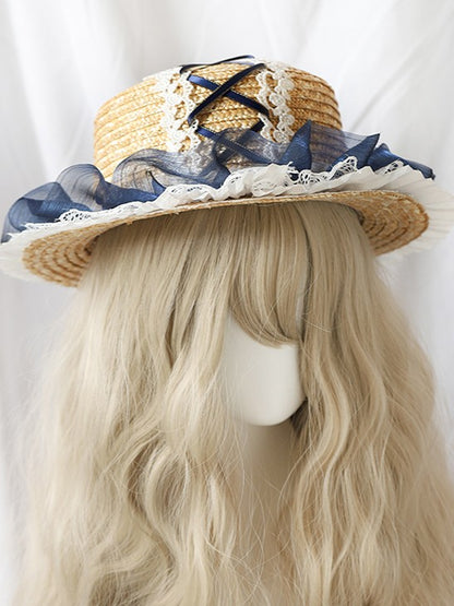 Bows Straw Options Color Ribbons Satin Hat Sweet Lolita 5 Crossed
